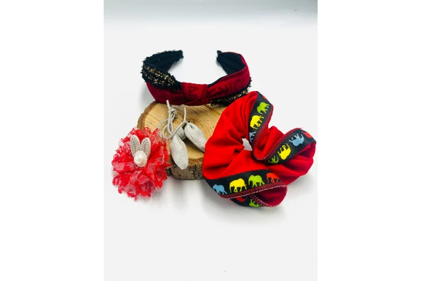 Renkli Desenli Taç Toka Bandana Set