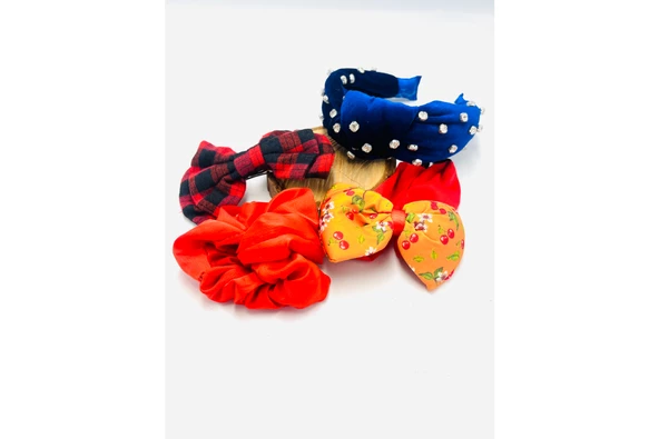 Renkli Desenli Taç Toka Bandana Set