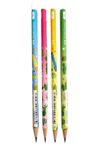 Kaktüs Yuvarlak Kurşun Kalem 4 Adet 1 Paket Faber Kurşun Kalem 2B Siyah Kurşun Kalem Kaktüs Desenli 2B Kalem - 4