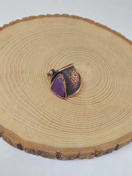 İri Boy Ametist Taşı Ayarlanabilir Bakır Yüzük (52720) - Resim 2