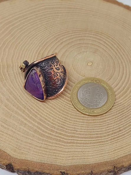 İri Boy Ametist Taşı Ayarlanabilir Bakır Yüzük (52720) - Resim 4