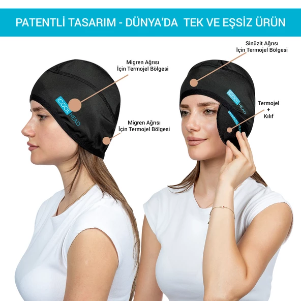 iCool Head Migren ve Baş Ağrısı Giderici Başlık, Sıcak ve Soğuk Kompres Şapka, Termojel Buz Paketi Bandaj, Migren Başlığı - 2