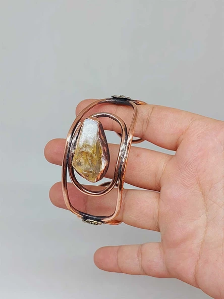 Sitrin Taşlı Motifli Bakır Bileklik (52676) - Resim 4