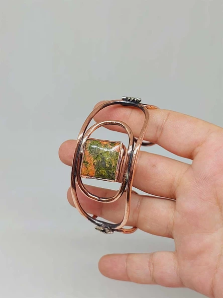 Unakit Taşlı Motifli Bakır Bileklik (52672) - 4