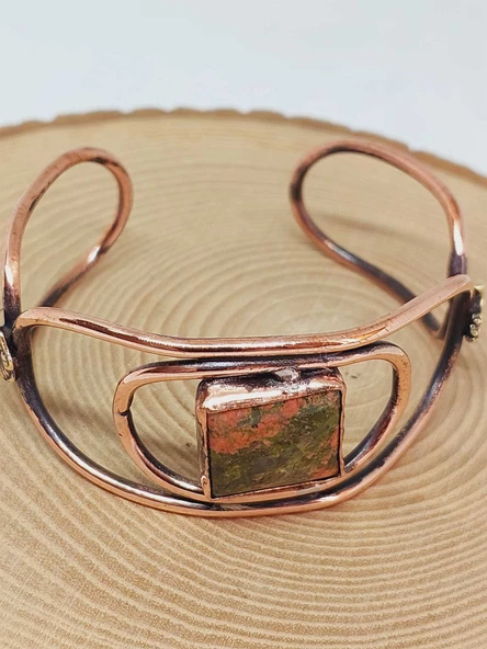 Unakit Taşlı Motifli Bakır Bileklik (52672) - 3