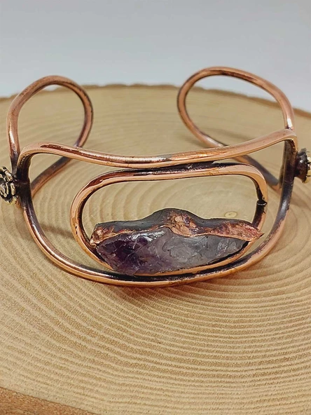 Ametist Taşlı Motifli Bakır Bileklik (52666) - Resim 4