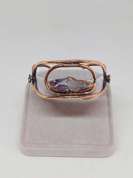 Ametist Taşlı Motifli Bakır Bileklik (52666) - Resim 2