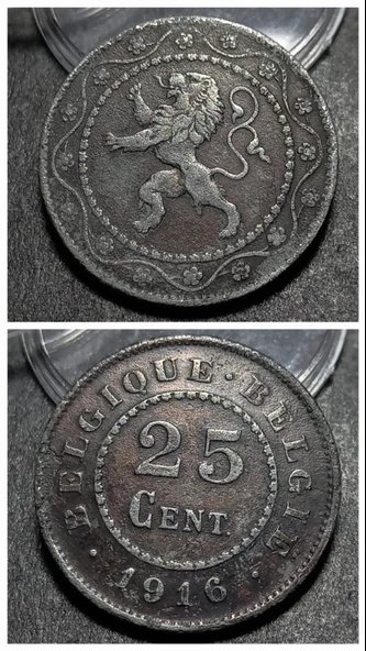 Escoines Koleksiyon 1916 Belçika 25cent ÇÇT eski yabancı madeni para (1916) - 3996366aacb8884d63