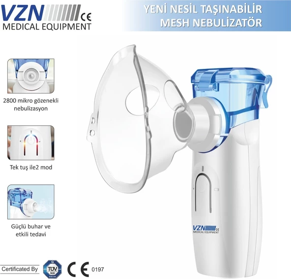 Vzn Yeni Nesil SARJ EDİLEBİLİR Taşınılabilir Mesh Nebülizatör cihazı