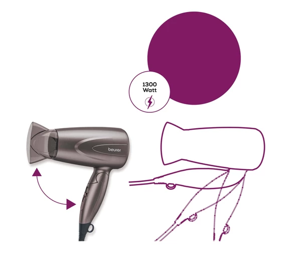 Beurer HC-17 1300 W Katlanabilir Kompakt Leylak Saç Kurutma Makinesi - Resim 2