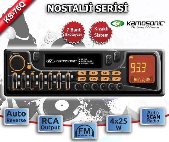 OTO TEYP 4X50W EKOLAYZERLİ KASET/FM KAMOSONIC KS-76Q