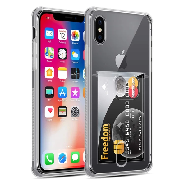 Gpack Apple iPhone X Kılıf 1 Adet Kartlıklı Silikon Kamera Korumalı