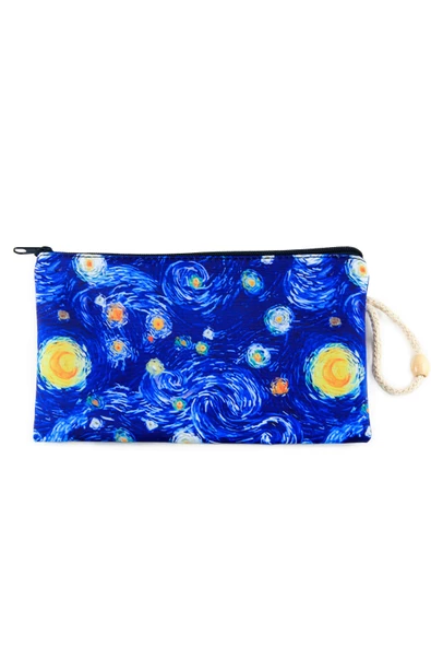 Yıldızlı Gece Tablosu Desenli Van Gogh Kalemlik Fermuarlı Makyaj Çantası Büyük Boy - 2