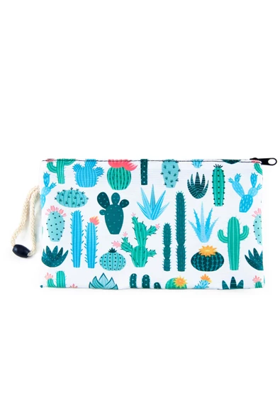Kaktüs Çiçek Desenli Kalemlik Fermuarlı Makyaj Çantası Büyük Boy - 2