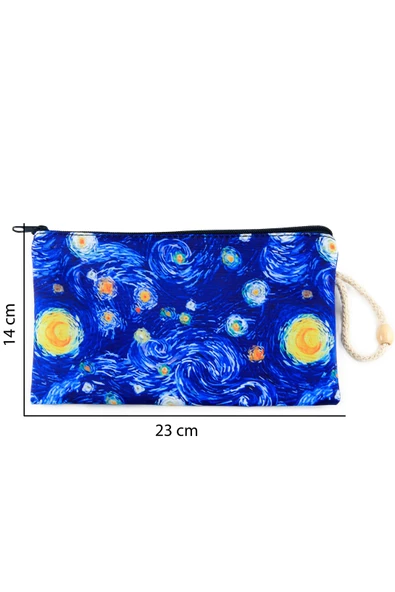 Yıldızlı Gece Tablosu Desenli Van Gogh Kalemlik Fermuarlı Makyaj Çantası Büyük Boy - 3