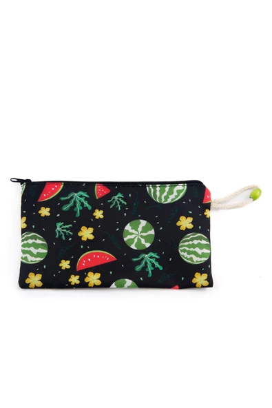 Karpuz Meyve Desenli Kalemlik Fermuarlı Makyaj Çantası Büyük Boy - 3