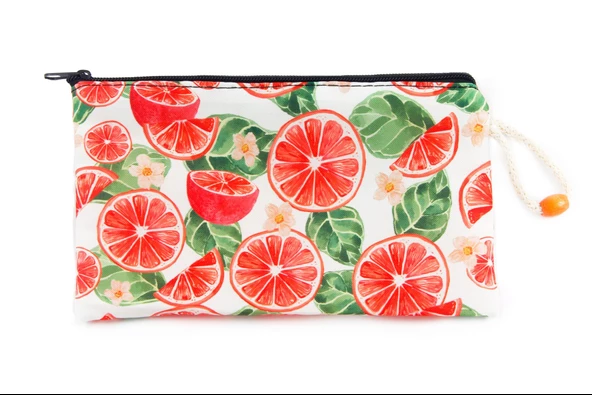 Portakal Meyve Desenli Kırmızı Beyaz Kalemlik Fermuarlı Makyaj Çantası Büyük Boy - 2