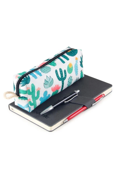 4'lü Set Kaktüs Desenli Sırt Çantası Kalemlik Makyaj Çantası Büyük Boy Makyaj Çantası - 8
