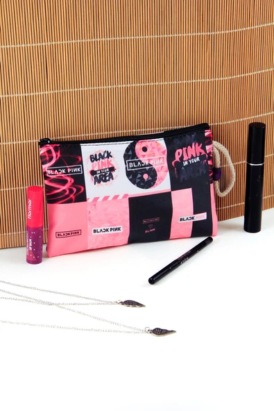 4'lü Set Blackpink K-Pop Desenli Sırt Çantası Kalemlik Makyaj Çantası Büyük Boy Makyaj Çantası - 9