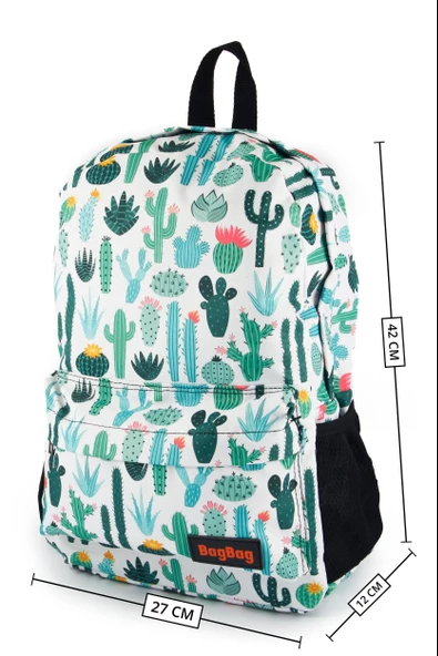4'lü Set Kaktüs Desenli Sırt Çantası Kalemlik Makyaj Çantası Büyük Boy Makyaj Çantası - 6