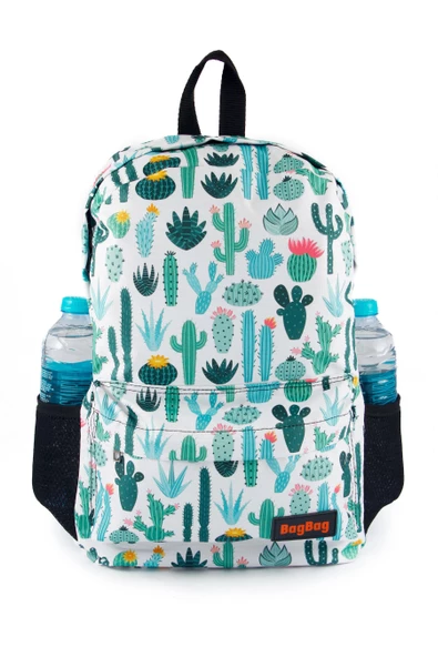 4'lü Set Kaktüs Desenli Sırt Çantası Kalemlik Makyaj Çantası Büyük Boy Makyaj Çantası - 7