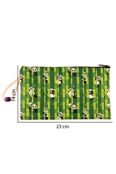 Bambu Panda Desenli Kalemlik Fermuarlı Makyaj Çantası Büyük Boy - 3