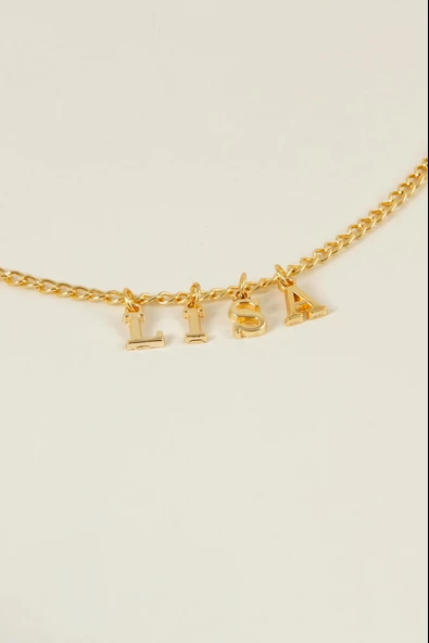 Gold Lisa Yazılı Harfli Blackpink 45cm Zincirli Hediyelik Kolye - 3