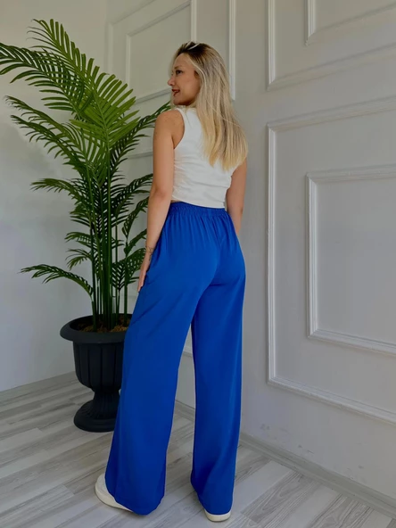 Kadın Bağlama Detaylı Pantolon Saks Mavisi - Resim 3