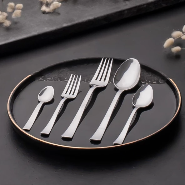 Porsima Tokyo Çelik Servis Takımı - Yemek Tatlı Servis Seti - Sade Çatal Kaşık Takımı - 6 Kişilik 30 Parça - 2