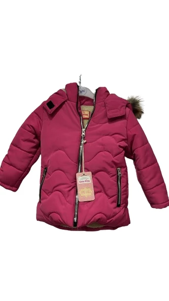 uğurböceğiçocuk Pink Tüylü Kapüşonlu Mont 3251 - 3