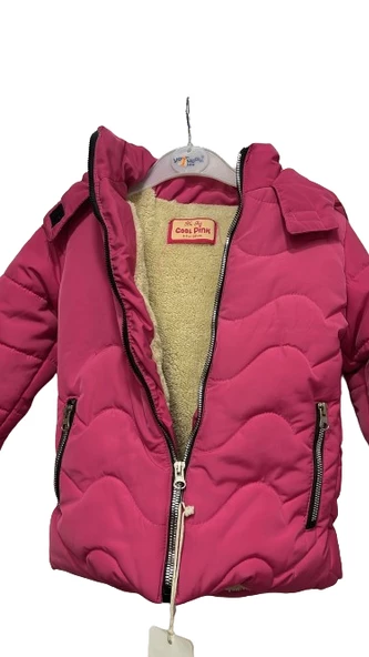 uğurböceğiçocuk Pink Tüylü Kapüşonlu Mont 3251 - 2