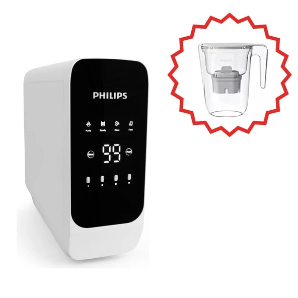 Philips AUT3063/62 Dijital Pompalı Su Arıtma Cihazı, Su Arıtma Filtreli Sürahi 3,5 L Hediye