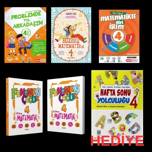 Kırmızı Beyaz 4. Sınıf Problemlerde Yol Arkadaşım + Fenomen 4. Sınıf Mat seti + 4. Sınıf Mat Dört İşlem + Fenomen 4. sınıf Becerikli Mat + Hediye Üçgen Haftasonu