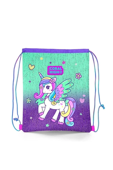 Kids Mor Su Yeşili Unicorn Desenli Ipli Büzgülü Sırt Çantası 22691