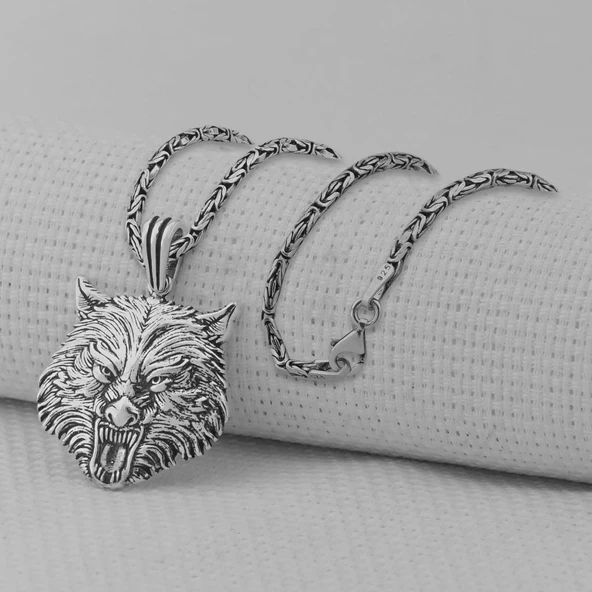 Alfa Kurt Tasarımlı 925 Ayar Erkek Gümüş Kolye - Resim 2