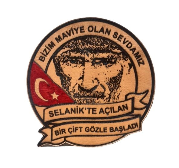 ATATÜRK Deri PEÇ BİZİM MAVİYE OLAN SEVDAMIZ- Arma - Kırmızı Bayrak MAvi Göz ürün görseli