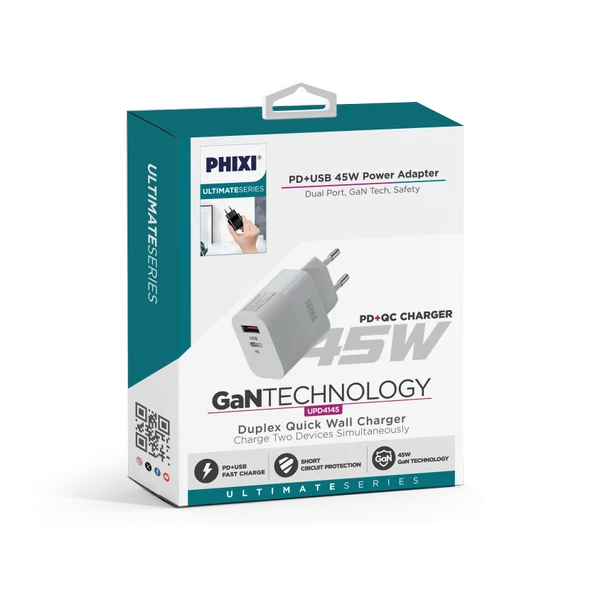 PHİXİ ULTİMATE UPD4145 45W PD ÇİFT ÇIKIŞLI HIZLI ŞARJ ADAPTÖR - 3