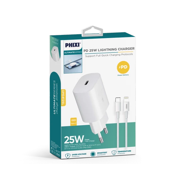 PHİXİ ULTİMATE UPD4125L 25W PD GİRİŞLİ LIGHTNING HIZLI ŞARJ CİHAZI - 3