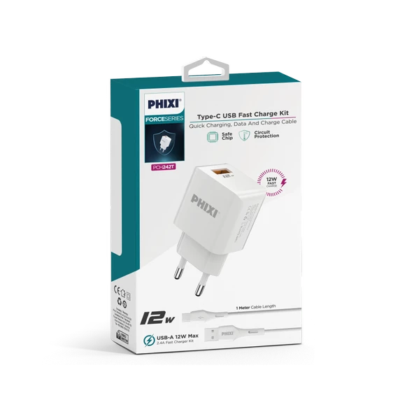 PHİXİ PCH242T FORCE AKIM KORUMALI 2.1A TYPE-C USB KABLOLU ŞARJ CİHAZI - 3