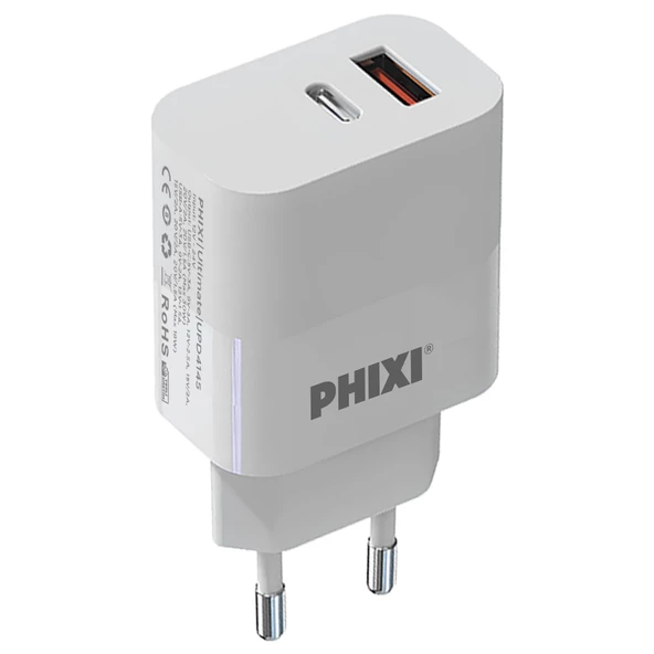 PHİXİ ULTİMATE UPD4145 45W PD ÇİFT ÇIKIŞLI HIZLI ŞARJ ADAPTÖR