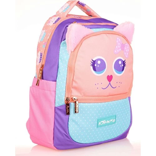 Kaukko Kids Sevimli Kedi Çok Renkli Kız Çocuk Okul Sırt Çantası ürün görseli