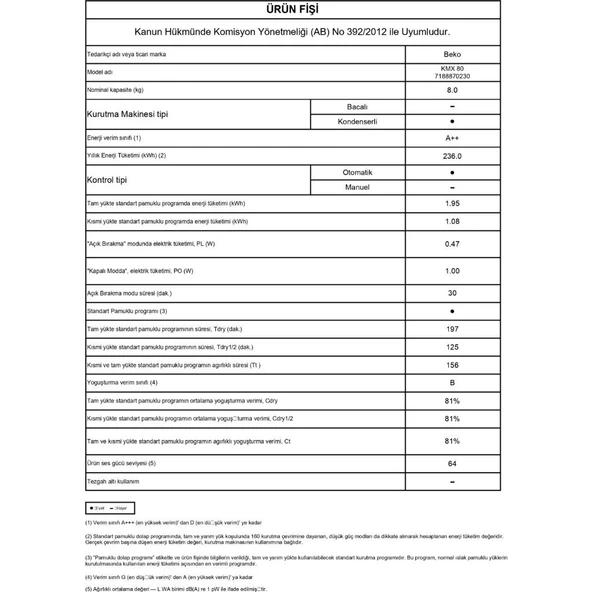 Beko KMX 80 8 kg Çamaşır Kurutma Makinesi - 5