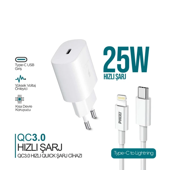 PHİXİ ULTİMATE UPD4125L 25W PD GİRİŞLİ LIGHTNING HIZLI ŞARJ CİHAZI - 1