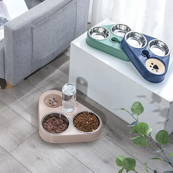 TechTic 3in1 Kedi Köpek Mama Su Kabı Paslanmaz Çelik Mama Kabı Tas Suluk Evcil Hayvan Kasesi(Yeşil) - 4