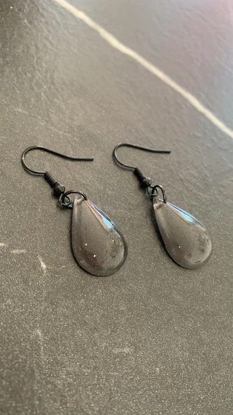 Parlak Füme Antrasit Renk Siyah Aksesuar Damla Şekil 4 Cm Sallantılı El Yapımı Epoksi Küpe Hediyelik - Resim 4