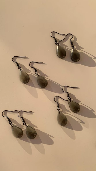 Parlak Füme Antrasit Renk Siyah Aksesuar Damla Şekil 4 Cm Sallantılı El Yapımı Epoksi Küpe Hediyelik - Resim 3