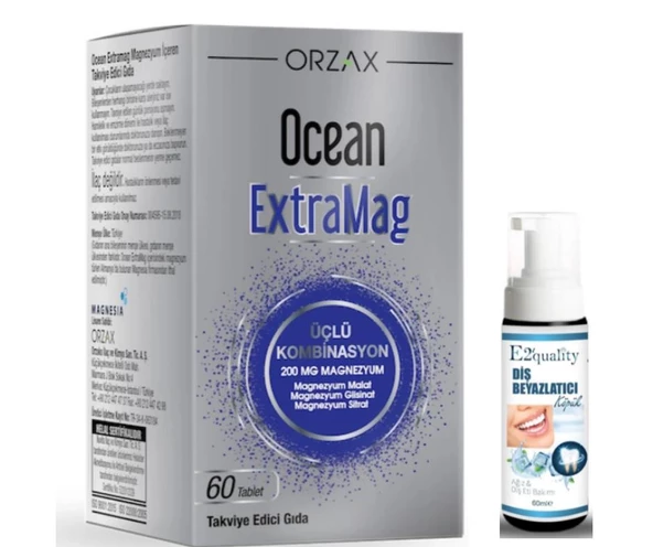 Orzax Ocean ExtraMag Üçlü Magnezyum Kombiasyonu 60 Tablet - Diş Beyazlatıcı Köpük Hediye