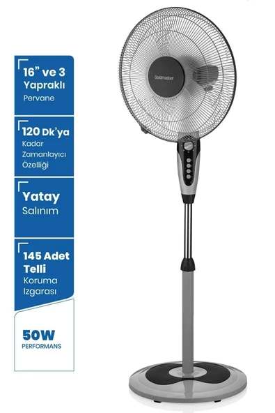 GoldMaster Esen 16 inch Bakır Motorlu Telli Koruma Izgaralı Zaman Ve Hız Ayarlı Ayaklı Vantilatör - 2