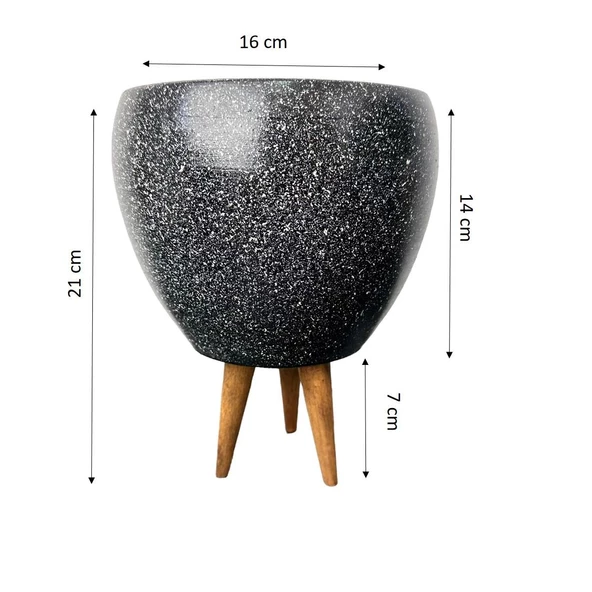 Bitki Tasarımı Siyah Granit Toprak Saksı Saksılık Salon Çiçeklik 3 Ayaklı - 15 CM - 3