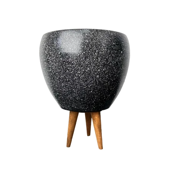 Bitki Tasarımı Siyah Granit Toprak Saksı Saksılık Salon Çiçeklik 3 Ayaklı - 15 CM - 2